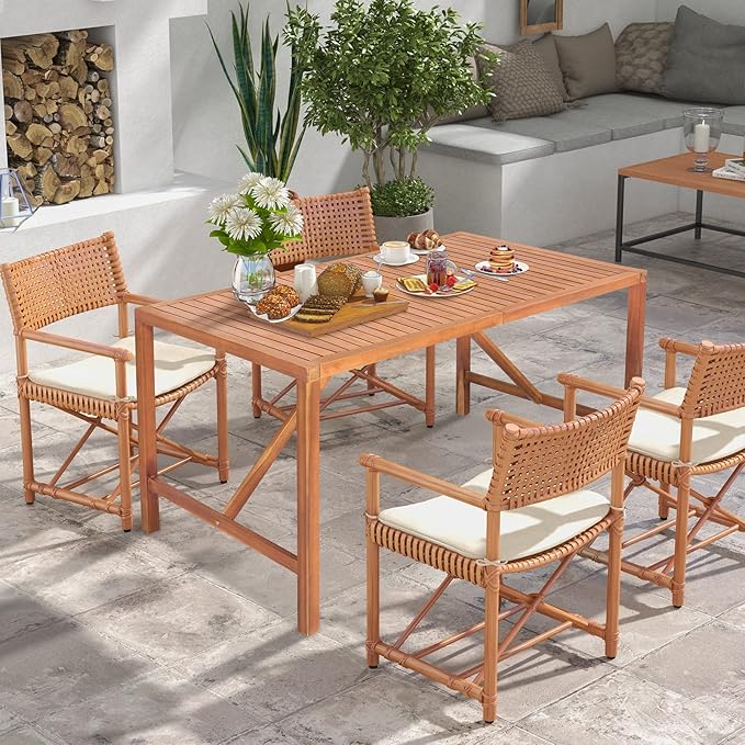 Tangkula 55" Acacia Wood Outdoor Dining Table for 4-6 Person, Rectangula...