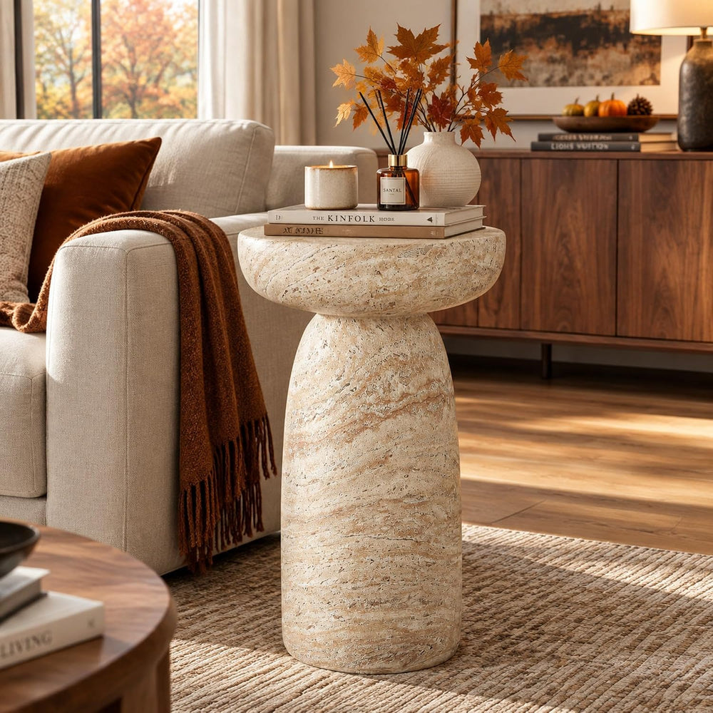 Outdoor Side Table Pedestal, 24" Modern Geometric Accent Coffee Table