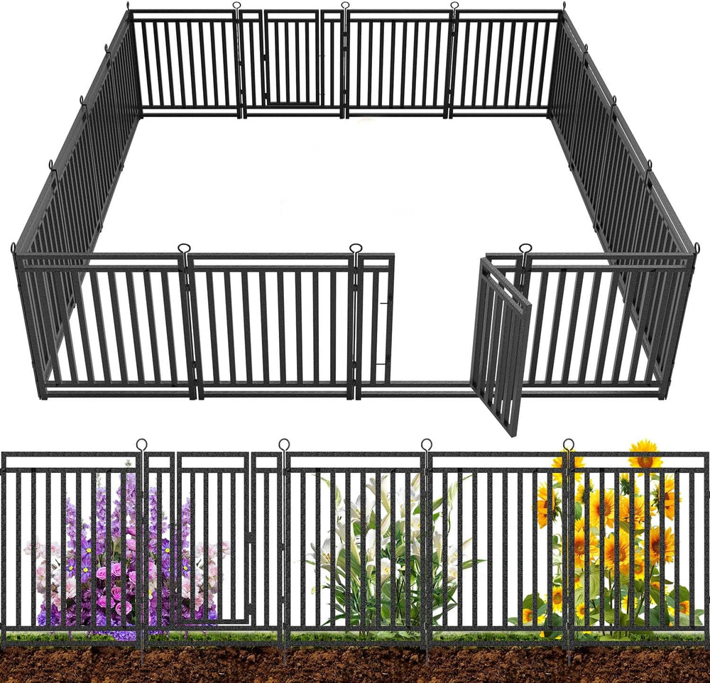 Decorative Garden Fence Metal Dog Fence Outdoor for Yard, 36ft (L) × 32in (H)...