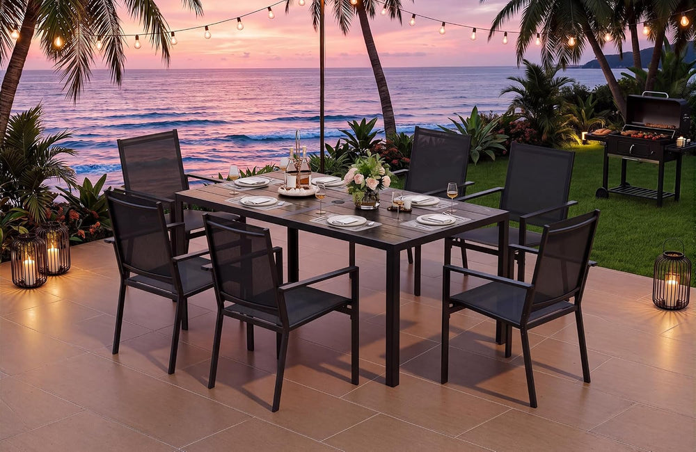 Ahomly Patio Table and Chairs Set for 6, Patio Dining Set, Black