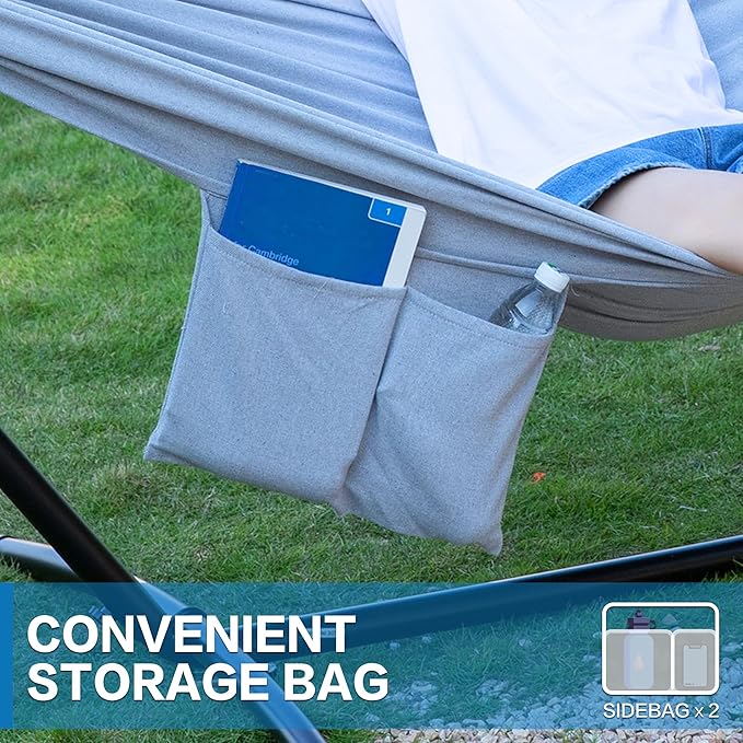 PNAEUT Double Hammocks with Stand for Outside, Portable Space Saving Heavy-Du...