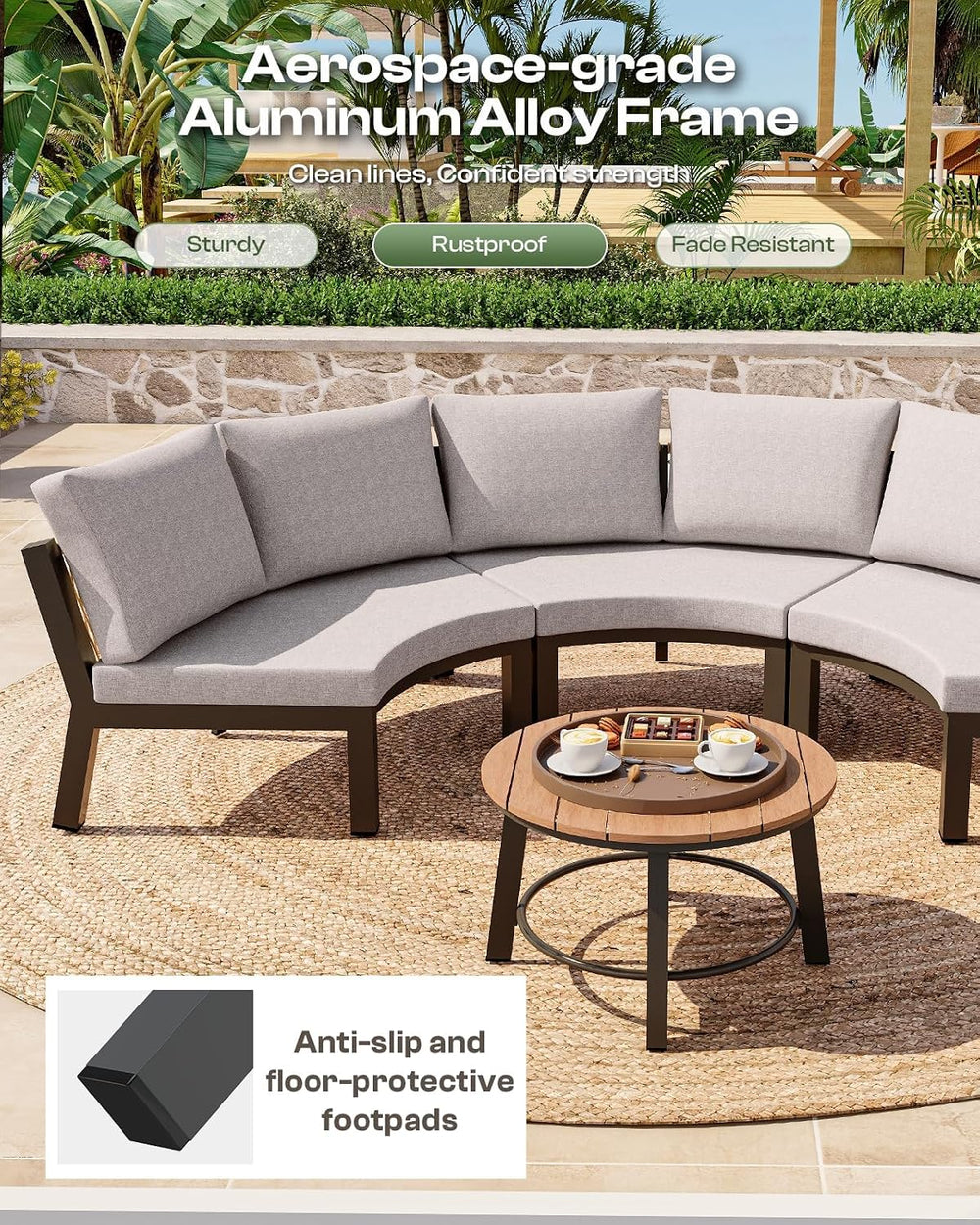 Luxury Patio Furniture Set for 7 People, 5-Piece Curved Patio Conversation Se...