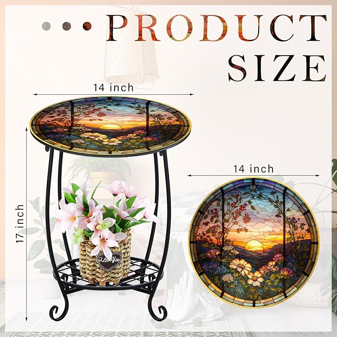 Outdoor Side Table Round Small Mosaic Patio Accent Indoor End Plant Coffee Te...