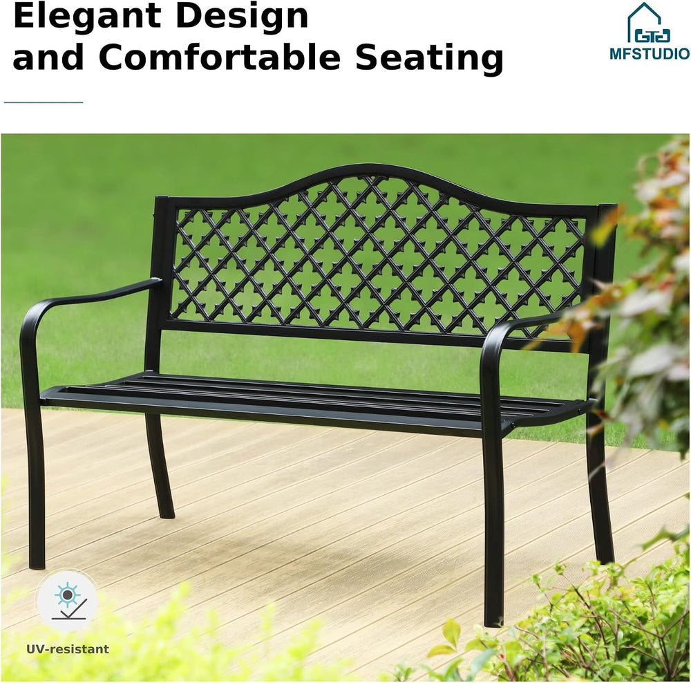 MFSTUDIO Outdoor Metal Bench Set of 2, 50" Black Outdoor Metal Garden Be...
