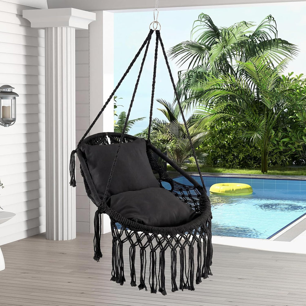 Giantex Macrame Swing Chair, Hanging Porch Swing w/Soft Seat Cushions, Cotton...