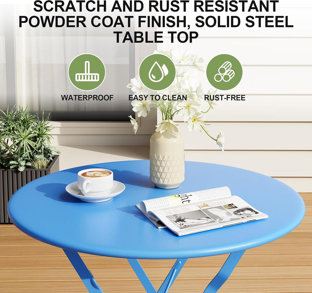 Bistro Table and Chairs Set of 2, 3 Piece Folding Patio Bistro Set, Blue