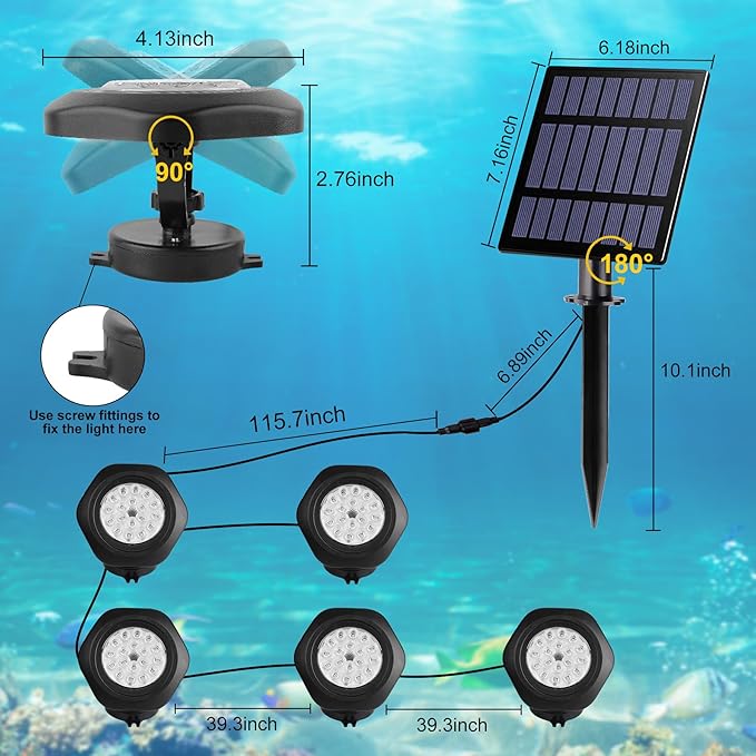 Solar Pond Lights, 18 LED Super Bright RGB LED Underwater Spotlights Color Ch...