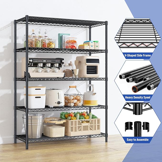 5 Tier Storage Shelves 71"H Wire Shelving Adjustable Metal Shelving,1000...