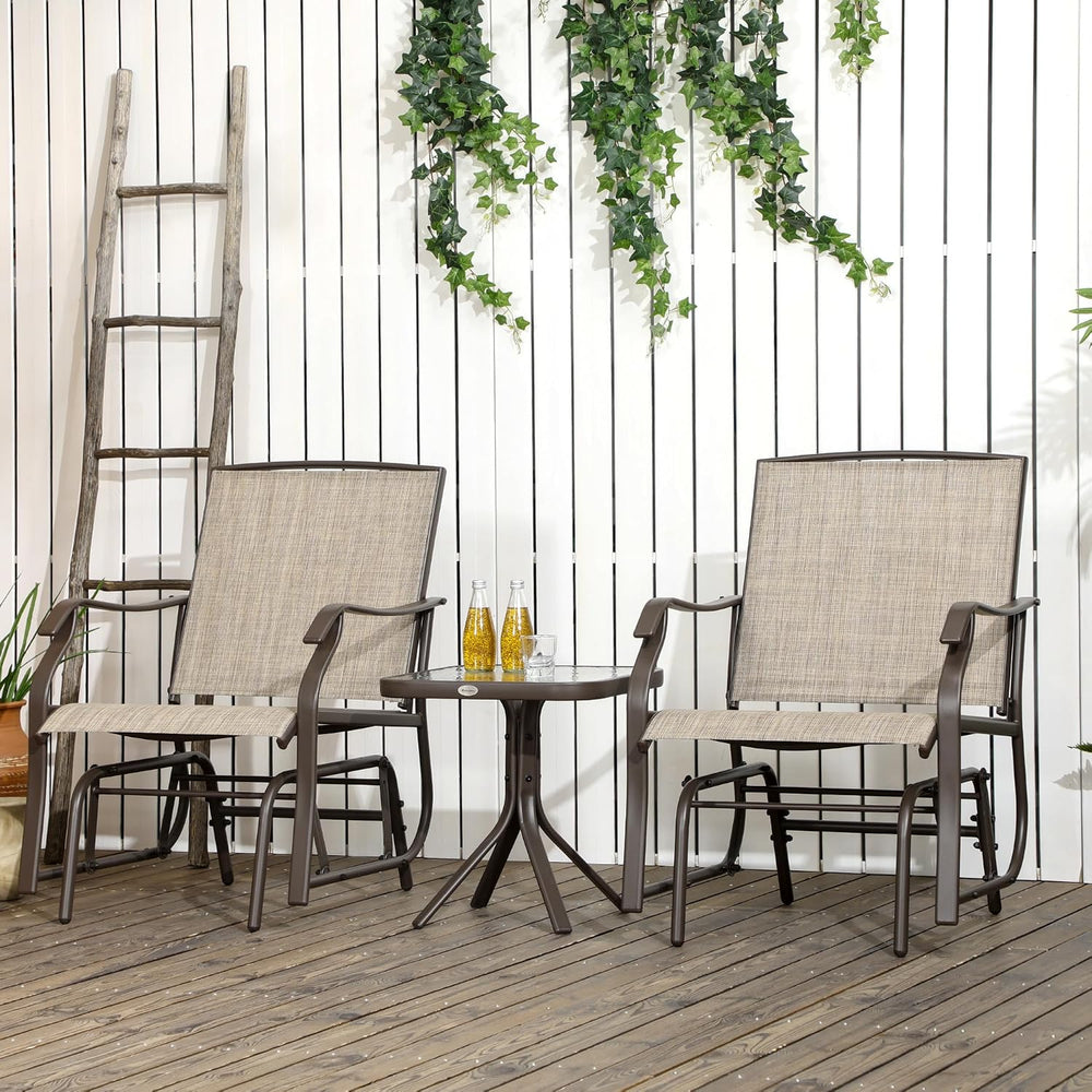 Outsunny 3 Piece Outdoor Glider Chair Coffee Table Bistro Set Mixed Brown