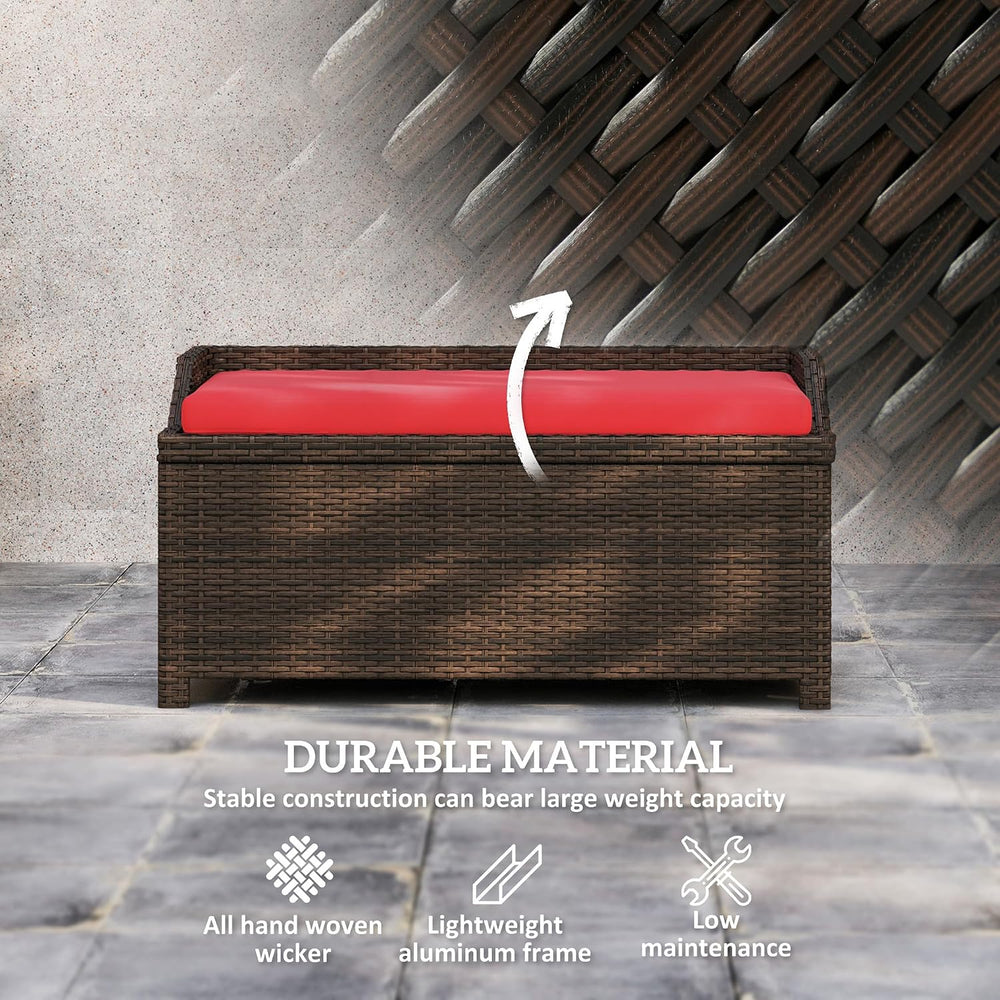 Outsunny 34 Gallon Outdoor Wicker Storage Bench Deck Box Red