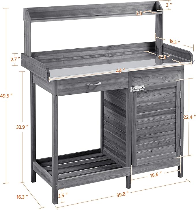 Yaheetech Outdoor Potting Bench Table, Garden Workstation w/Metal Tabletop/Ca...