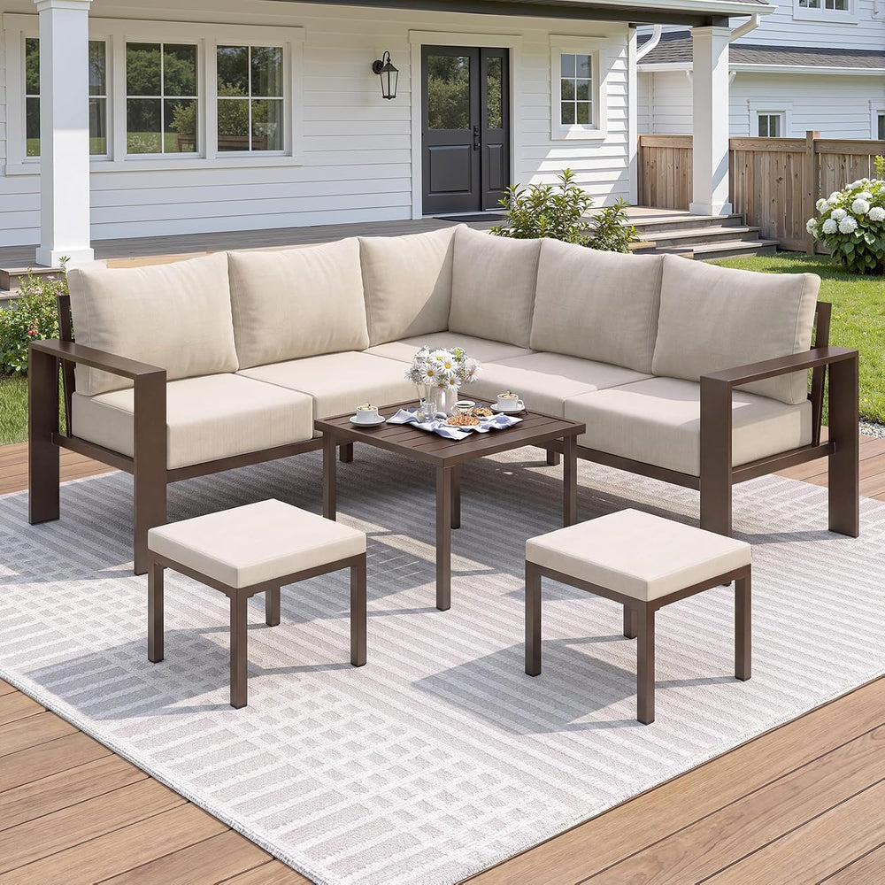 UDPATIO Outdoor Patio Furniture Set L-Shaped Couch with 2 Ottoman, 8-Piece