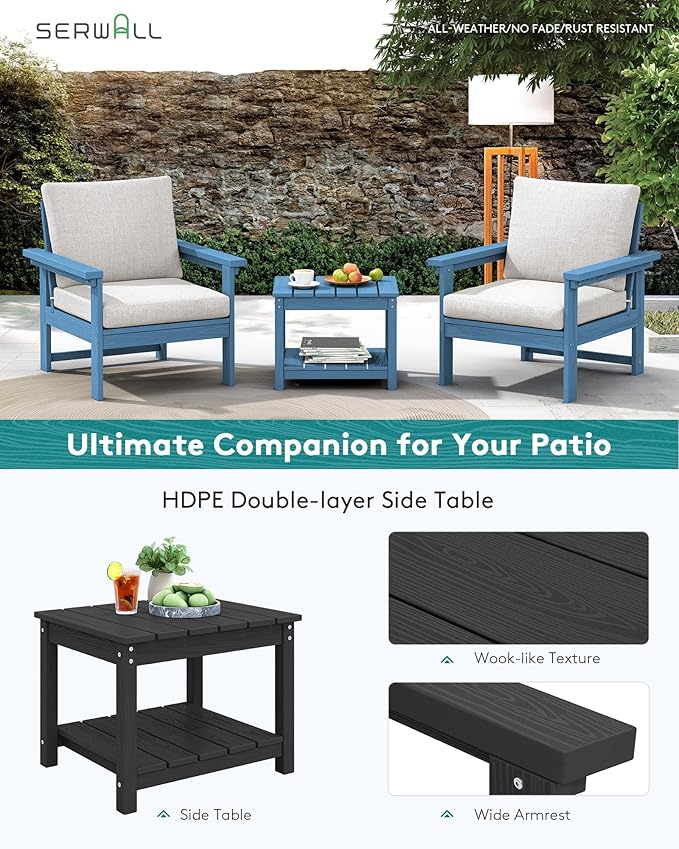 SERWALL HDPE Patio Sofa Set, 3-piece Sectional Outdoor Furniture Set, All Wea...