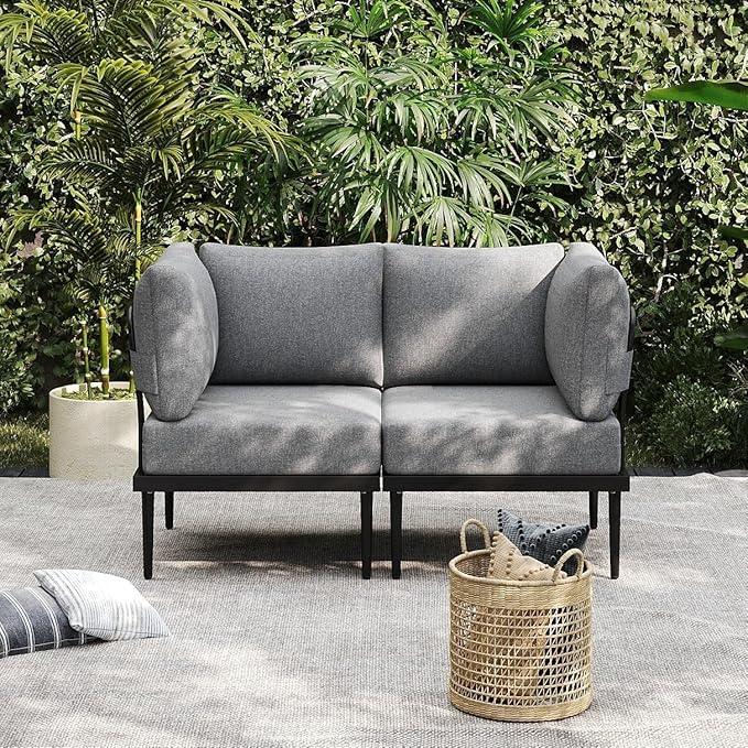 Sundale Outdoor 2 Pieces Metal Patio Furniture Set, Outdoor Sectional Sofa w/...