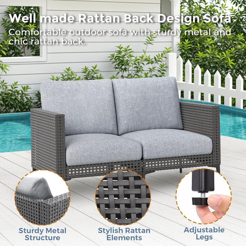 Outdoor Patio Sofa Conversation Set–Rattan 4 Seats Comfortable Couch