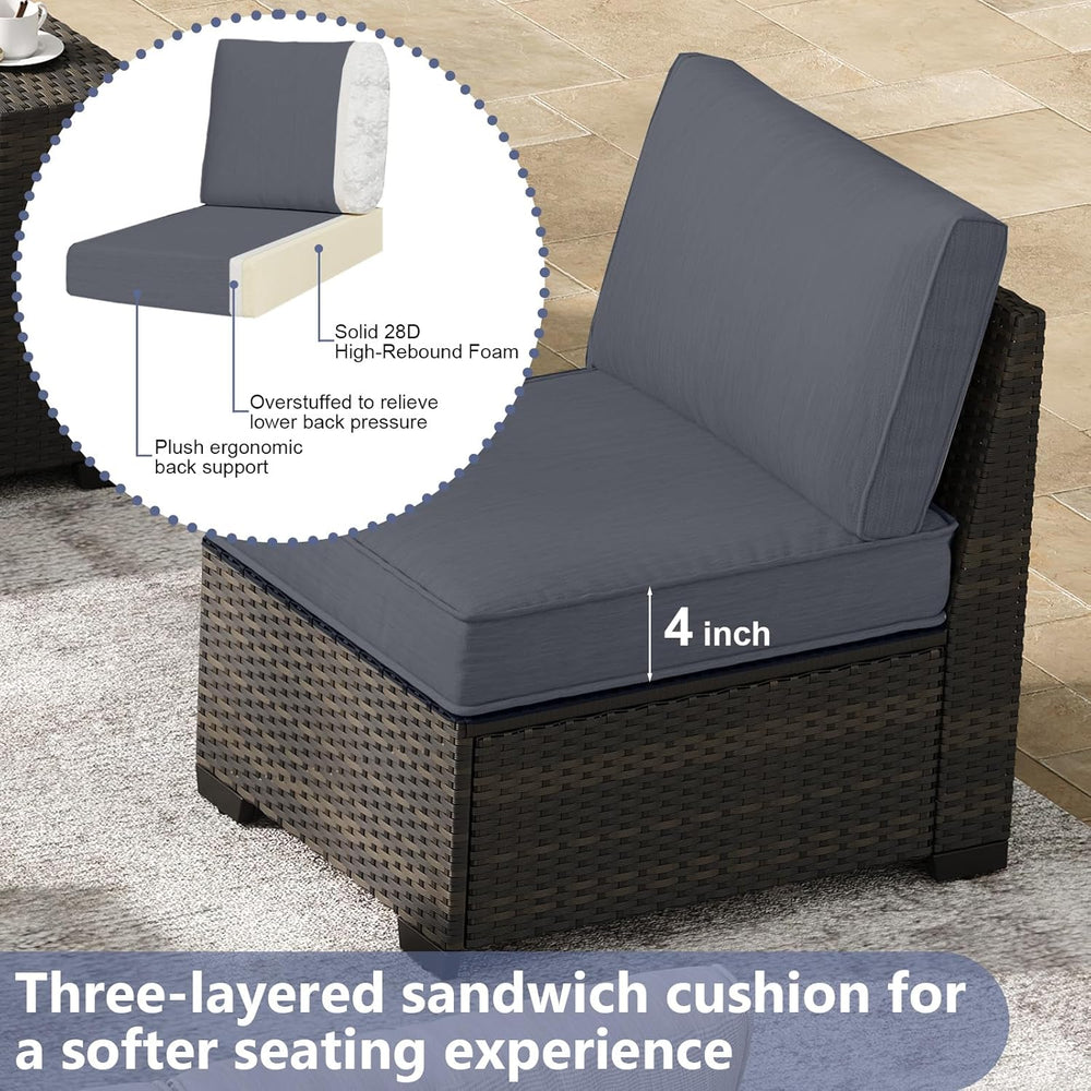 5 Pieces Patio Furniture Set, Outdoor Sofa with Waterproof Cushions, Rattan L...