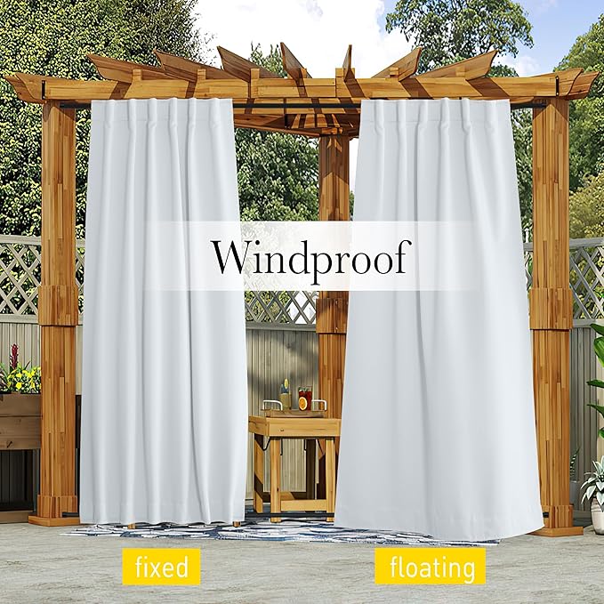 NICETOWN Blackout Outdoor Curtains for Patio Windproof 2 Panels Top & Bot...