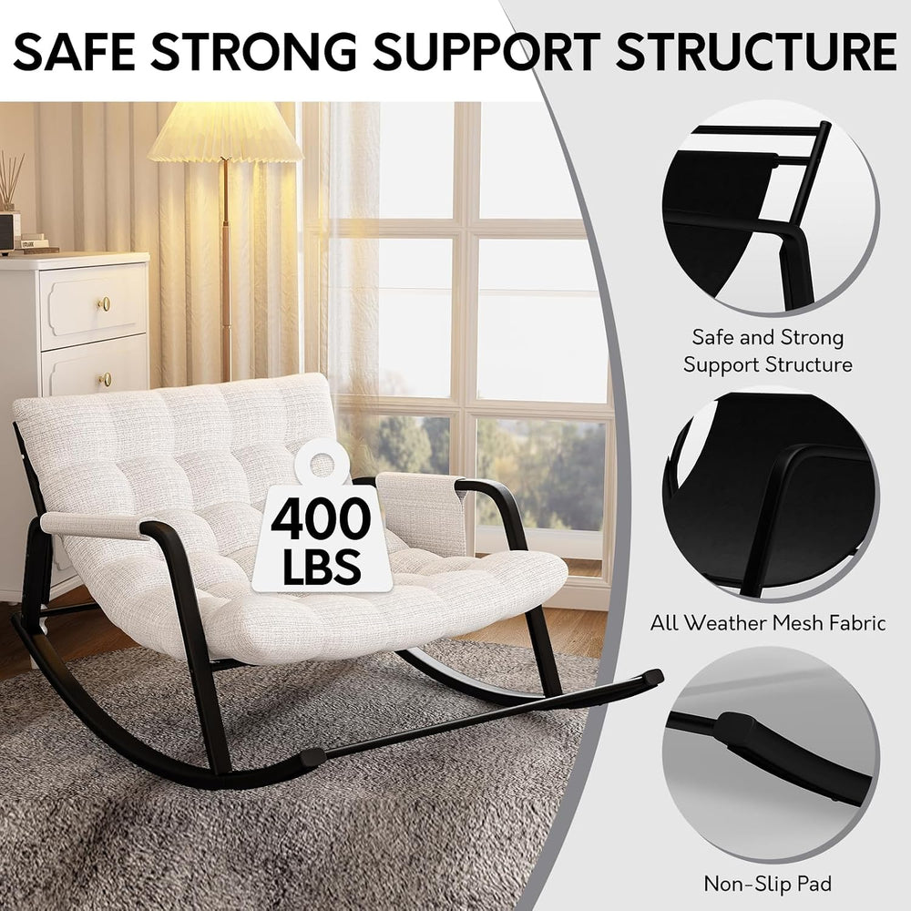 Double Papasan Rocking Chair with Cushion, Patio Loveseat Rocker