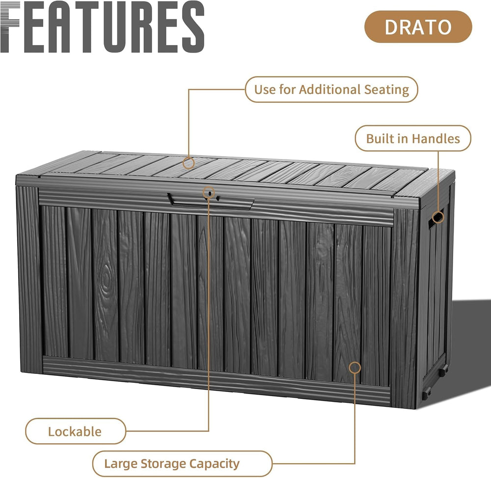 DRATO 145 Gallon Deck Boxes Outdoor Waterproof Storage Box with Wheels