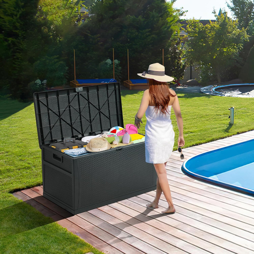 ZYJOYY 100 Gallon Resin Deck Box Waterproof Outdoor Storage Box