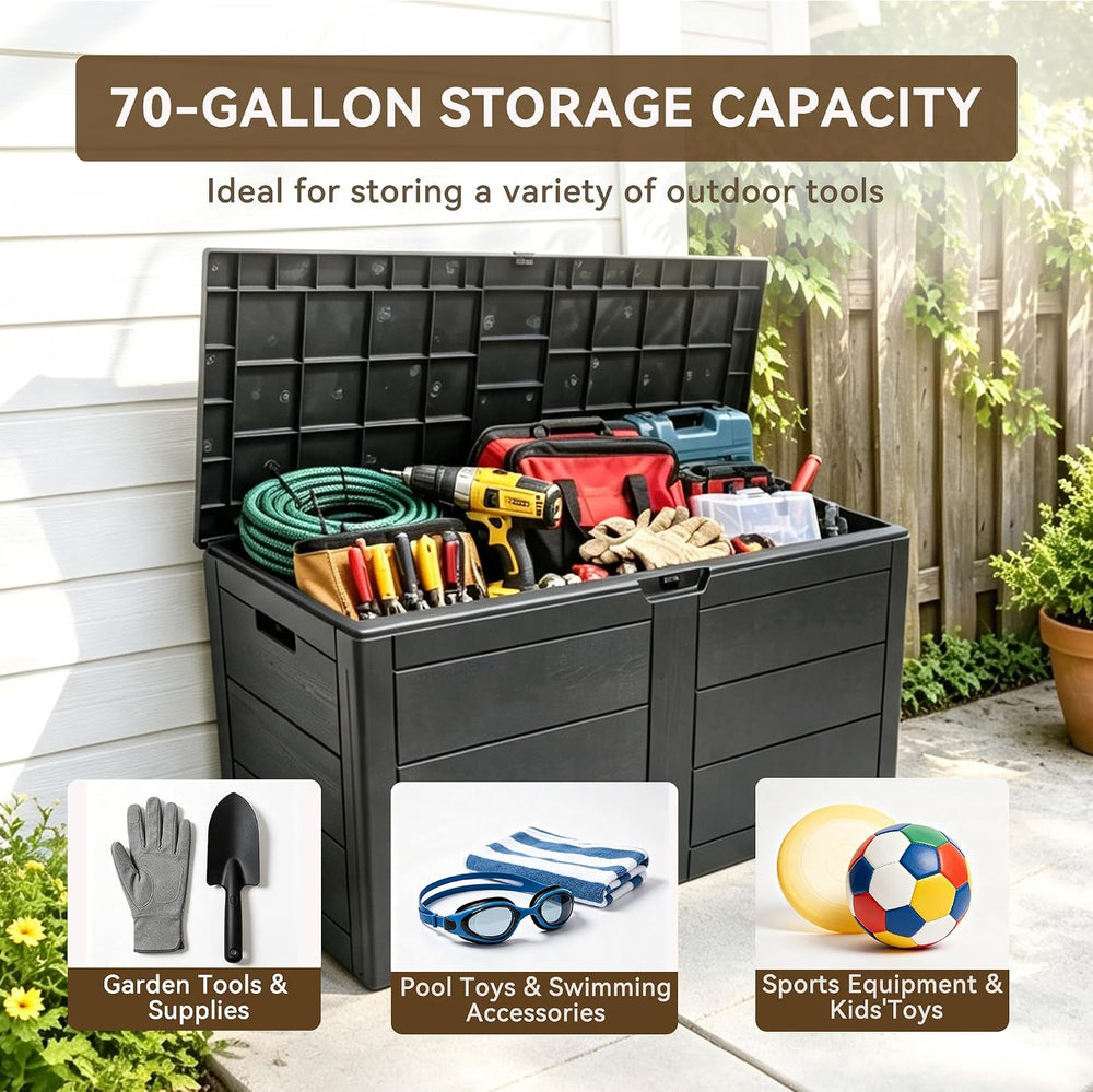 70 Gallon Deck Box, Outdoor Storage Box Waterproof, Patio Storage