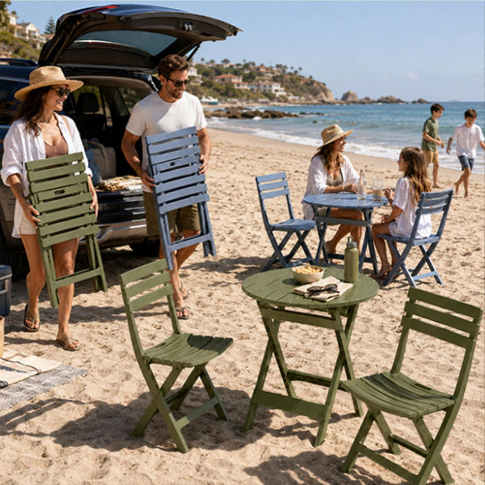 3 Piece Outdoor Bistro Set, Round Folding Patio Table and 2 Chairs, Green