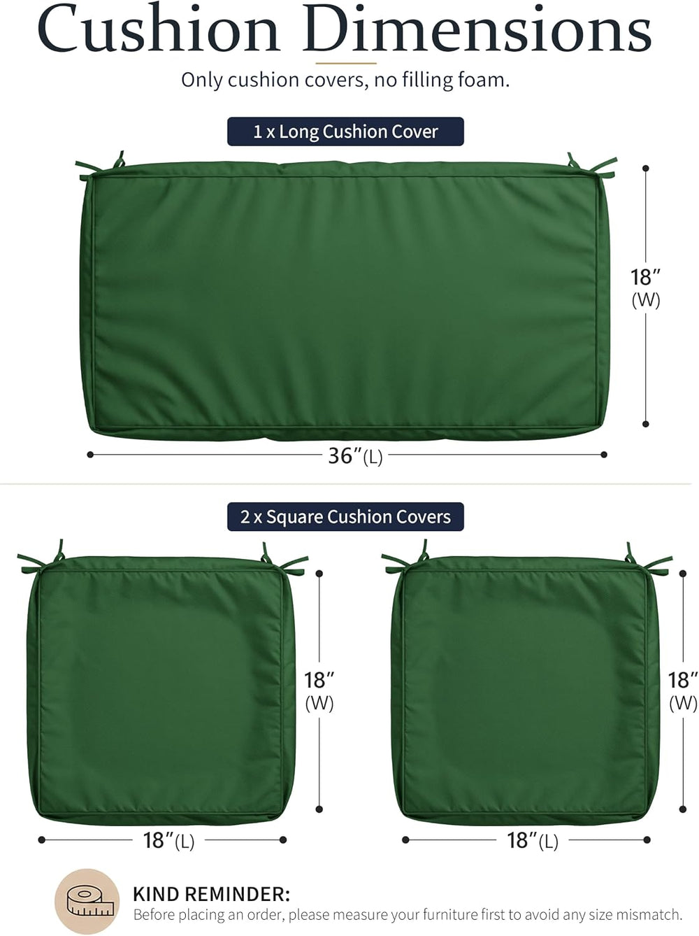 3 Pack Outdoor Patio Seat Cushions Replacement Covers Fit for 4 Pieces 4-Seat...