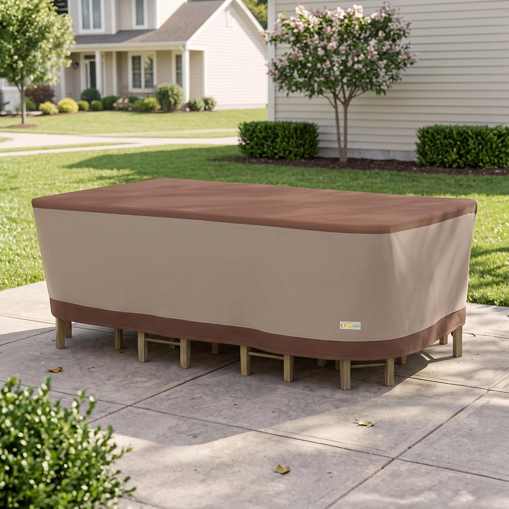 DUCKCOVERS Ultimate Waterproof Rectangular/Oval Patio Table with Chairs Cover...