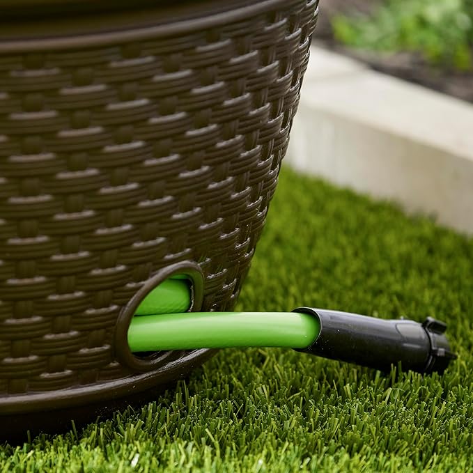 Suncast 2 Pack Decorative Wicker Garden Hose Holder Pot with 4 Drain Holes fo...