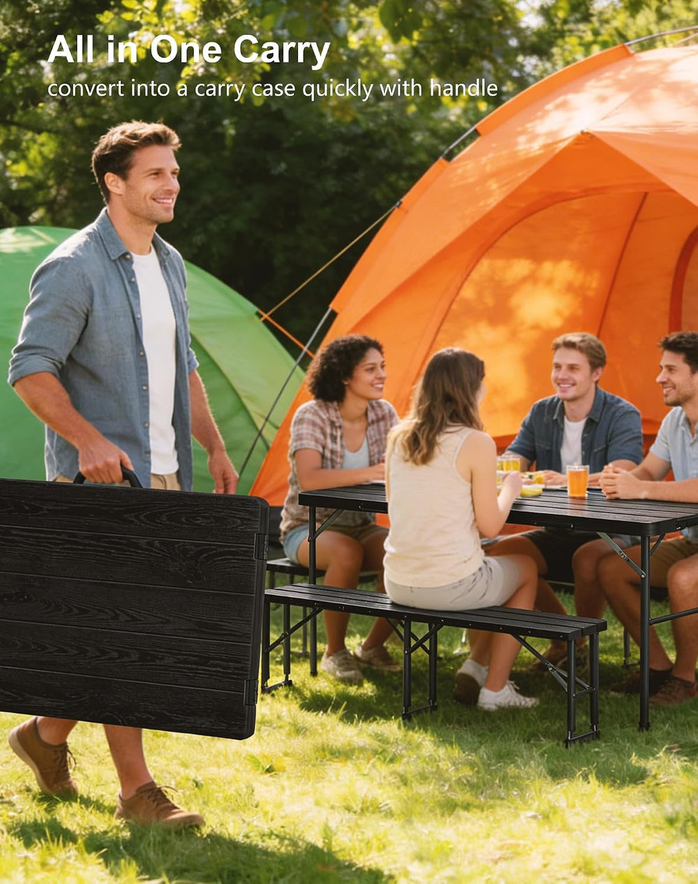 Folding Table with 2 Benches Set for Picnic, Party, Camping, School