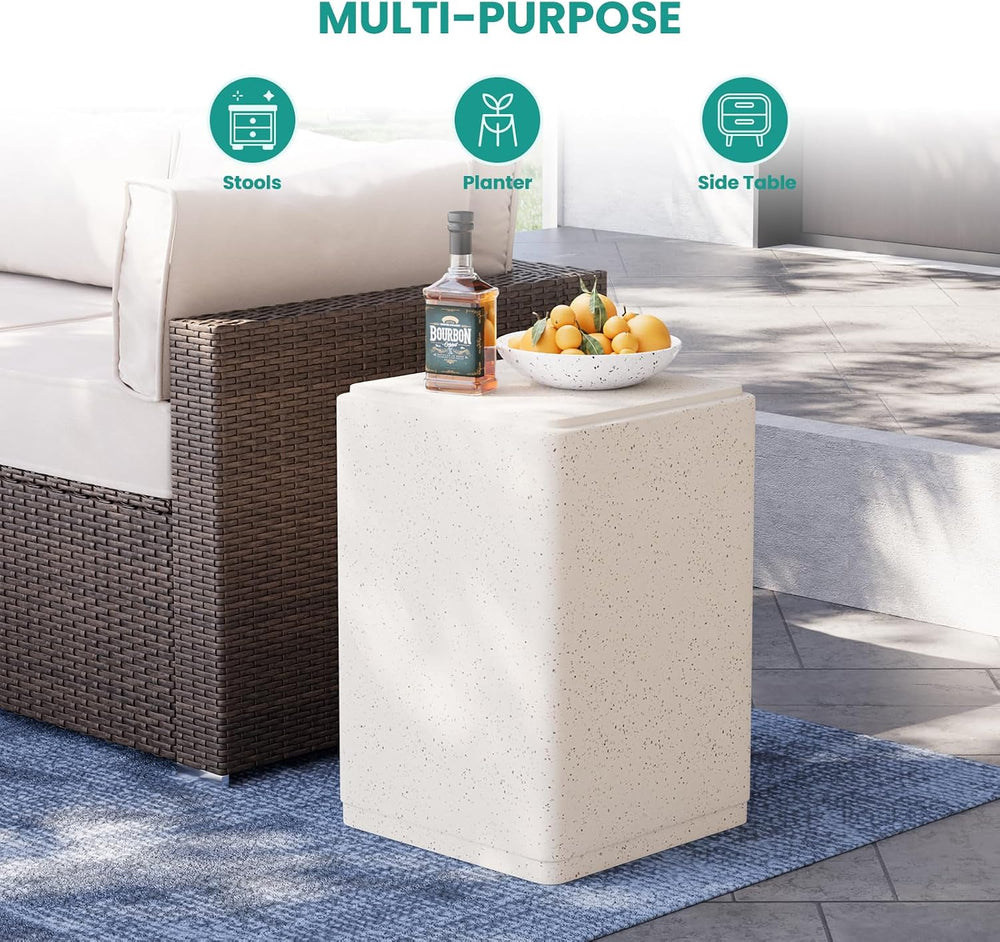 SUNBURY Outdoor Concrete Side Table, 20" H Outdoor End Tables Rectangular
