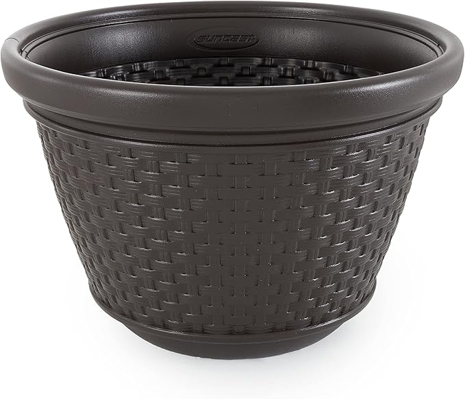 Suncast 2 Pack Decorative Wicker Garden Hose Holder Pot with 4 Drain Holes fo...