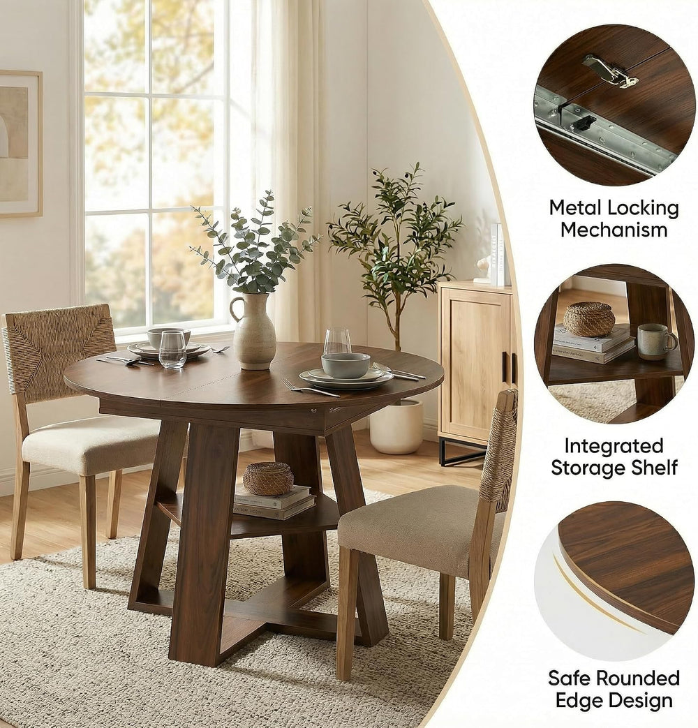5-Piece Round Dining Table Set for 4, 43.3"-59" Extendable Round to...