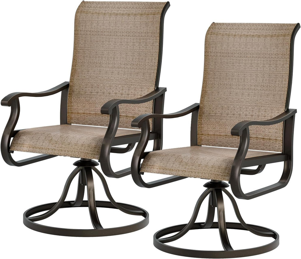 UDPATIO Patio Swivel Chairs Set of 2, Outdoor Dining Chairs High Back,Brown