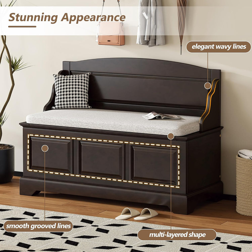 LUMISOL Farmhouse Storage Bench, Entryway Shoe Bench with Cushion and Hidden ...