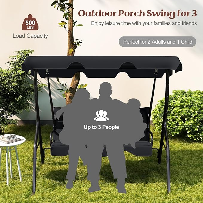 Tangkula 3 Person Porch Swing, Patio Swing with Removable Cushion & Powde...