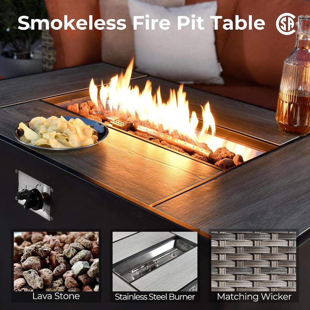HOOOWOOO Sectional Patio Furniture Set With Fire Pit Table,10 Pieces Wicker O...
