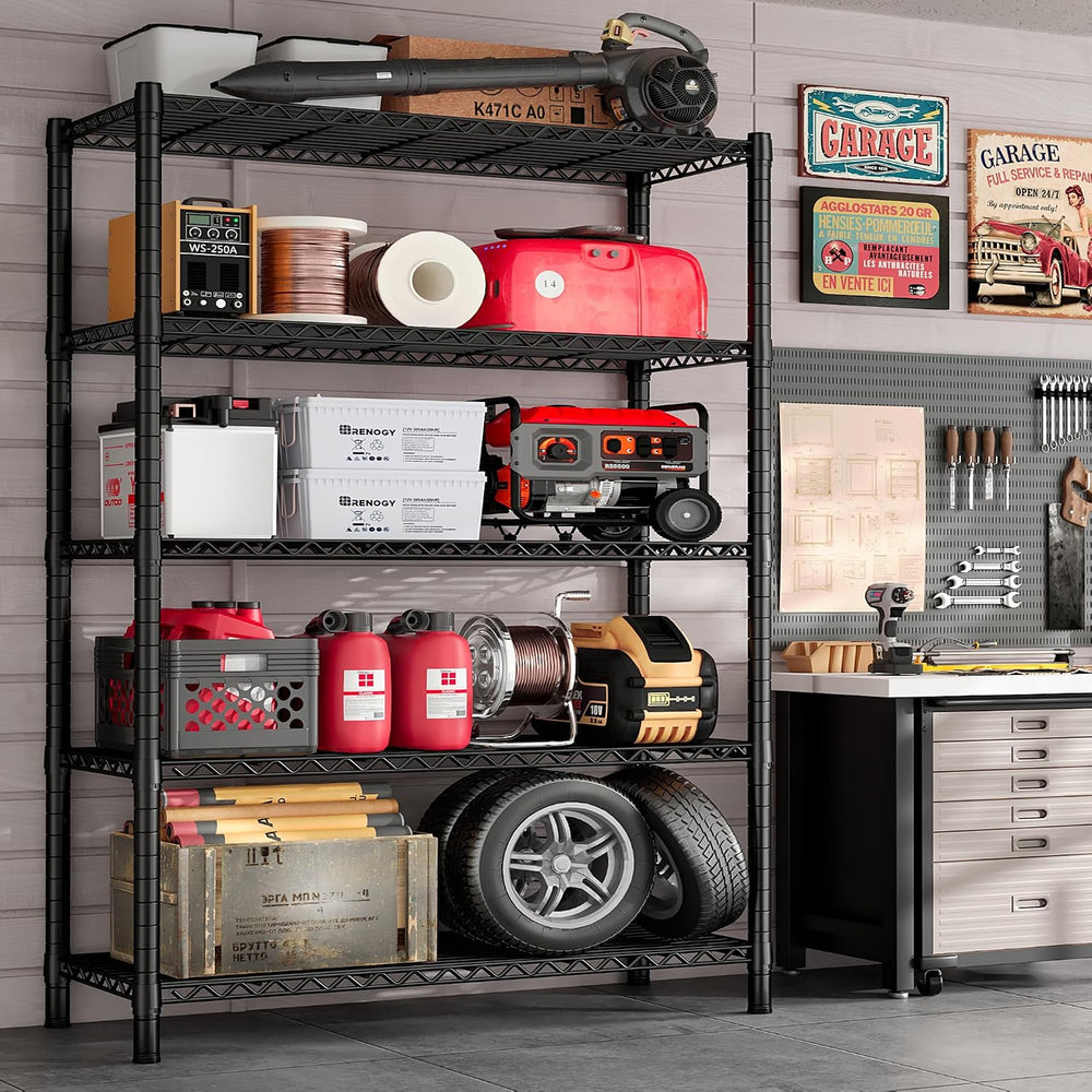 REIBII 5 Tier Storage Shelves with Wheels,1980LBS Metal Shelving for Garage