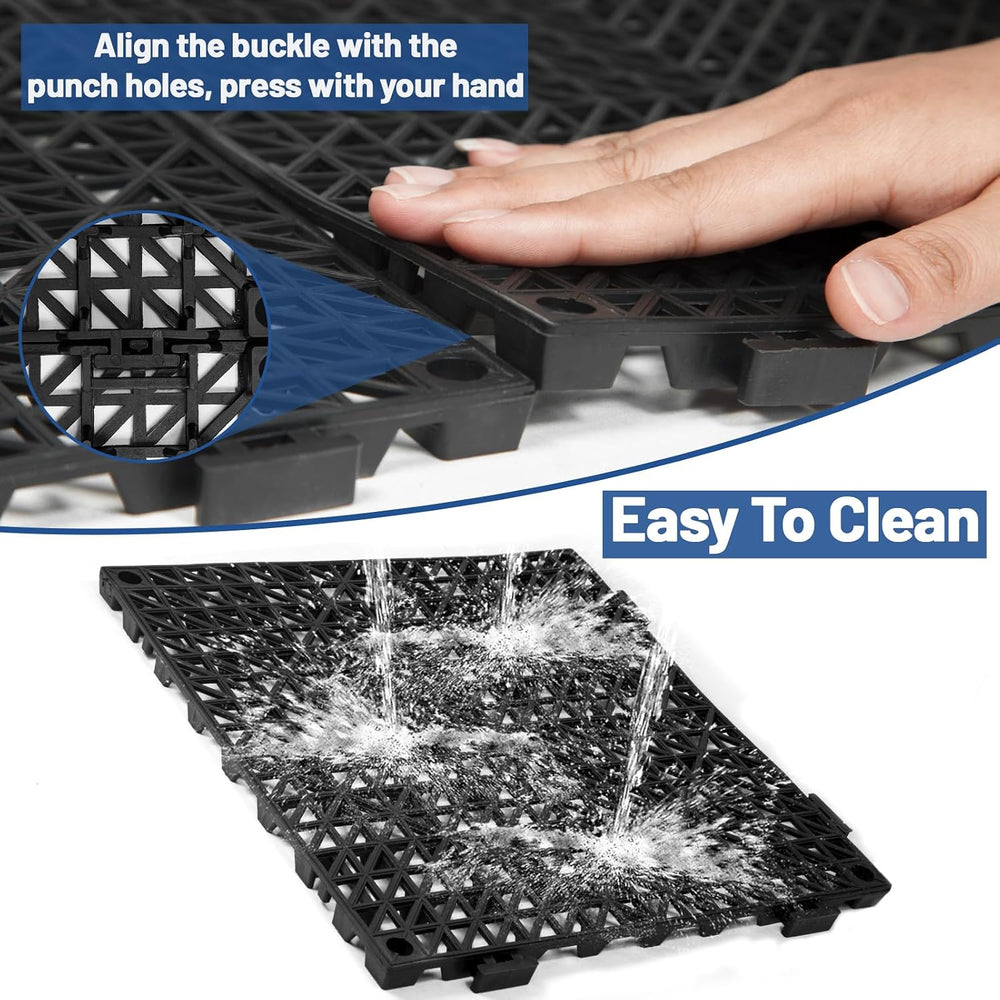 12Pcs Drainage Interlocking Floor Tiles 11.8" x 11.8", Modular Inte...