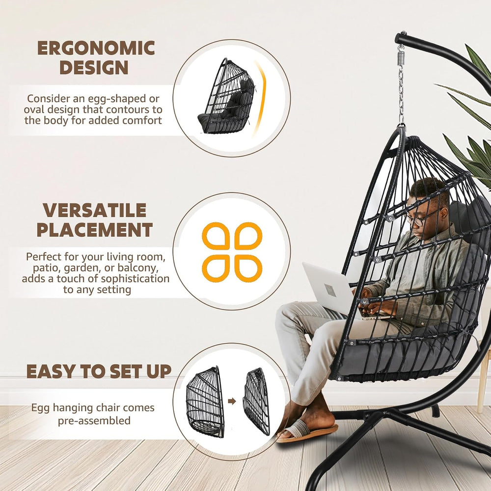Chihee Egg Chair Foldable Wicker Rattan Hanging Swing Chairs Indoor Outdoor P...