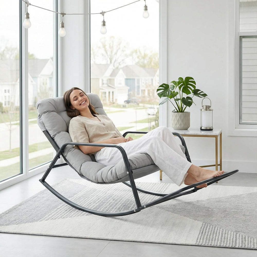 RADIATA Papasan Rocking Chair with Footrest, Outdoor Rocking Lounge Chair