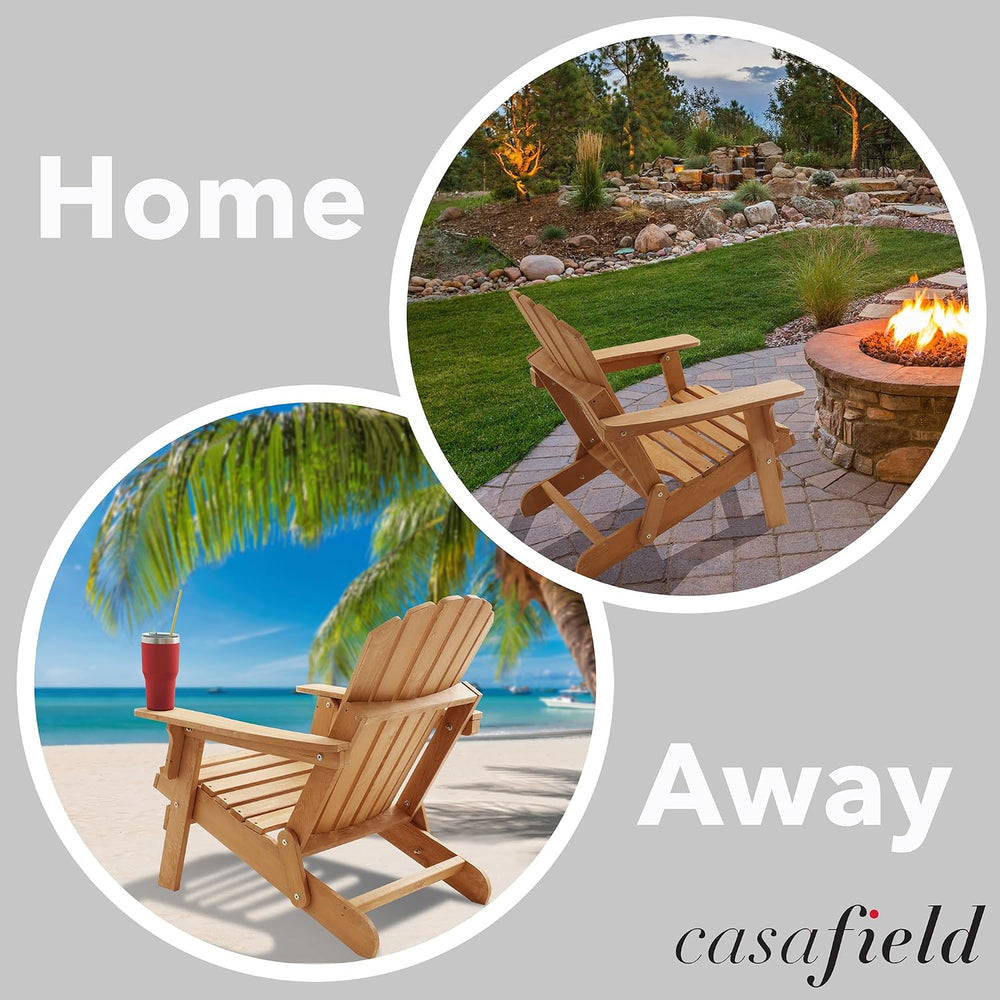 Casafield Oversized Folding Adirondack Chair, Set of 2 Cedar Wood Outdoor Fir...