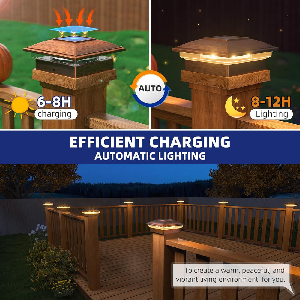 APONUO Solar Post Cap Lights - 6 Pack Outdoor Waterproof for 4x4 Posts, 2 Mod...