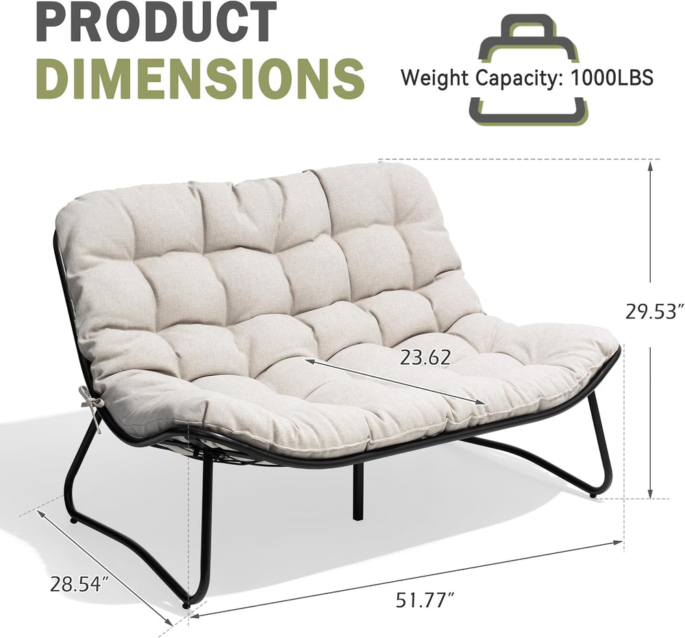 Outdoor Loveseat with Soft Cushion,Patio 2-Seat Boho Sofa (Beige)