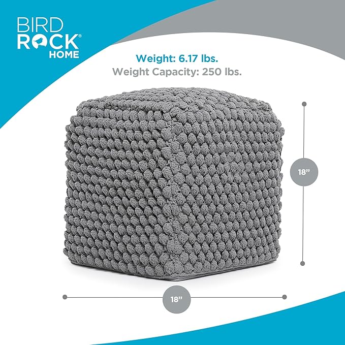 BIRDROCK HOME Buds Pouf Foot Stool Ottoman - Knit Bean Bag Floor Chair - Cott...