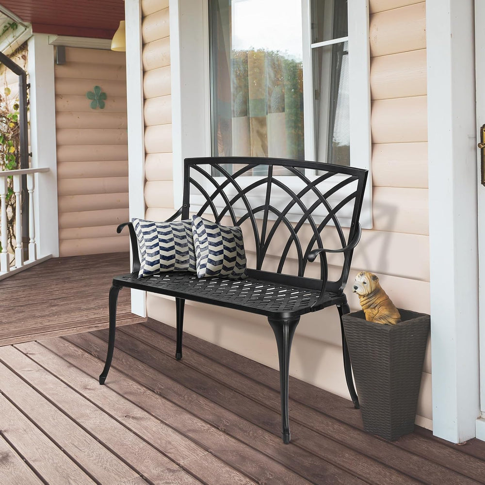 VINGLI 38" Outdoor Bench Cast Aluminium Garden Bench, Orchid Porch Bench...