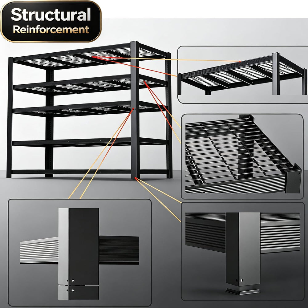 62"W Metal Storage Shelves,3000LBS Heavy Duty Garage Shelving Units, 5 Tier