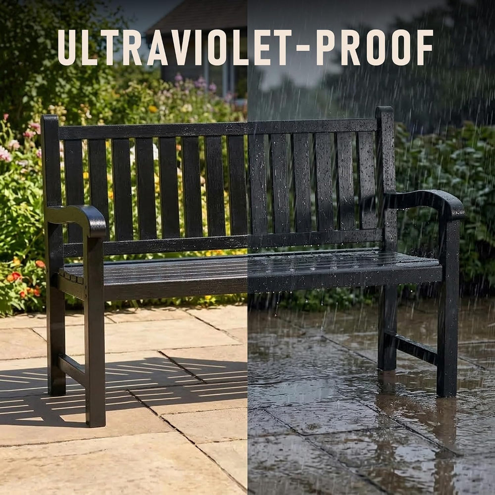 Weatherproof Resin Outdoor Garden Bench, 2-Seater,Classic Black