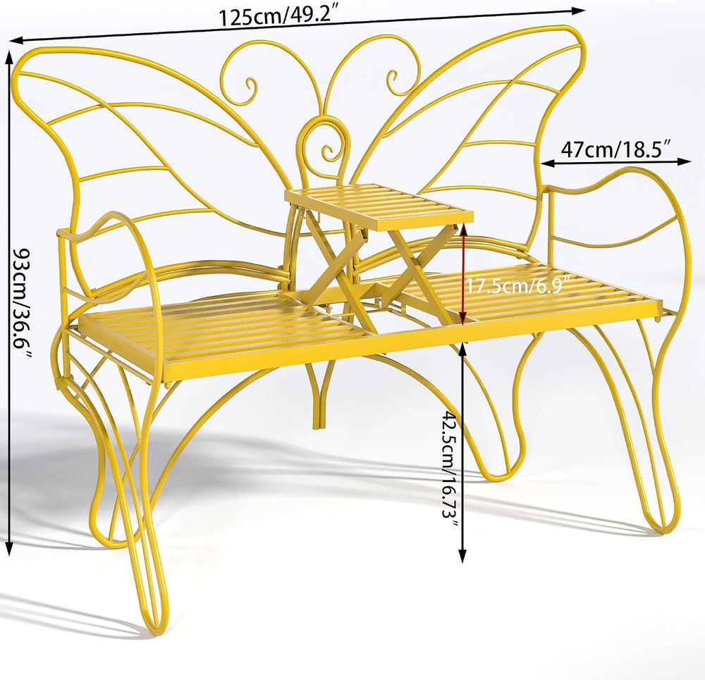Outdoor Bench with Built-in Table, Yellow, 49.2inch