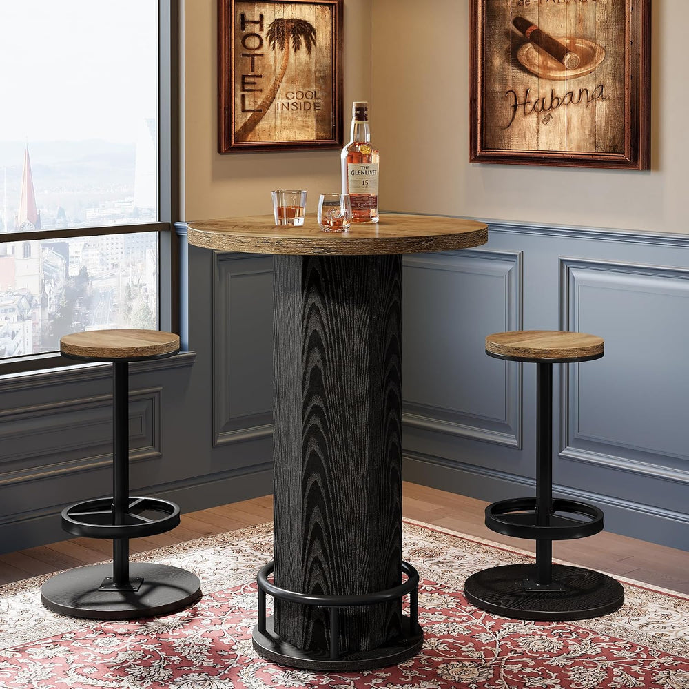 Tribesigns Round Bar Table with Chairs, Industrial Bistro Sets with 2 barstoo...